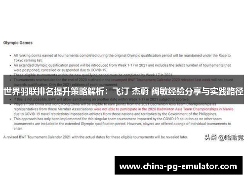 世界羽联排名提升策略解析：飞汀 杰蔚 阀敏经验分享与实践路径